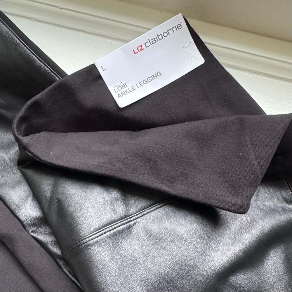 NWT Liz Claiborne Lori Faux Leather Black Stretch Ankle Leggings